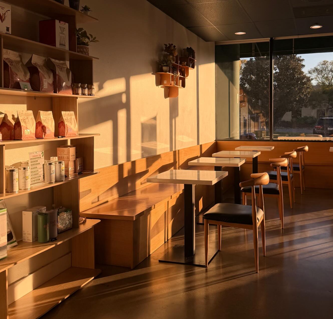 Golden-hour light in Caffe In Coffee's dining nook